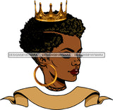 Black Queen Woman Face Lipstick Golden Gold Crown Earrings Nose Pin Makeup Curly Hairs Hair Boy Cut Girl Magic Melanin Nubian African American Lady SVG JPG PNG Vector Clipart Cricut Silhouette Cut Cutting