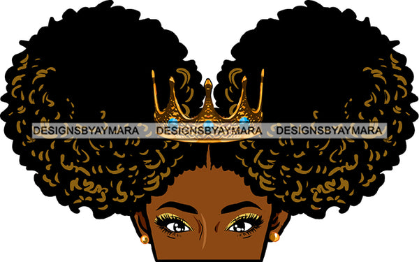Queen Black Woman Half Face Golden Gold Crown Curly Hairs Hair Long Eyebrows Classy Mature Girl Magic Melanin Nubian African American Lady SVG JPG PNG Vector Clipart Cricut Silhouette Cut Cutting