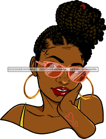 Black Woman Face Gold Earrings Sunglasses Glasses Lipstick Makeup Dreadlocks Locs Dreads Hairs Hair Classy Mature Girl Magic Melanin Nubian African American Lady SVG JPG PNG Vector Clipart Cricut Silhouette Cut Cutting
