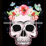 Skull Art With Pink Flowers JPG PNG  Clipart Cricut Silhouette Cut Cutting