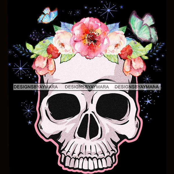 Skull Art With Pink Flowers JPG PNG  Clipart Cricut Silhouette Cut Cutting