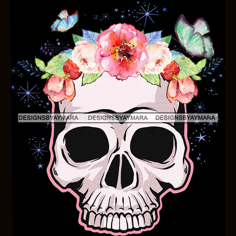 Skull Art With Pink Flowers JPG PNG  Clipart Cricut Silhouette Cut Cutting