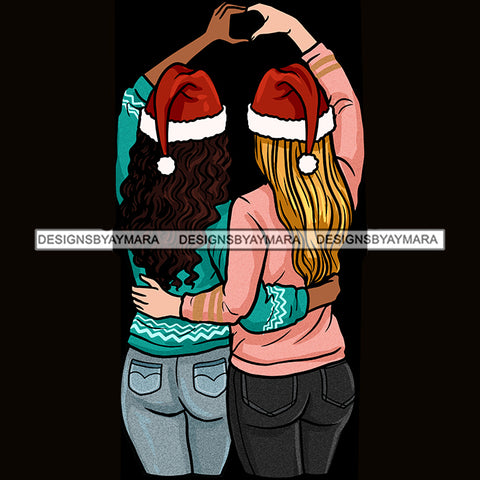 Sisters Best Friends 2 Ladies Santa Hats JPG PNG  Clipart Cricut Silhouette Cut Cutting