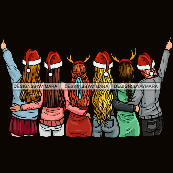 Sisters Best Friends 6 Ladies Santa Hats JPG PNG  Clipart Cricut Silhouette Cut Cutting