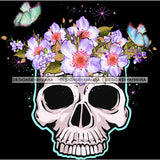 Skull Art With Purple And White Flowers JPG PNG  Clipart Cricut Silhouette Cut Cutting