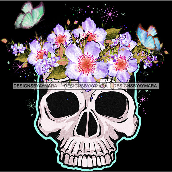 Skull Art With Purple And White Flowers JPG PNG  Clipart Cricut Silhouette Cut Cutting