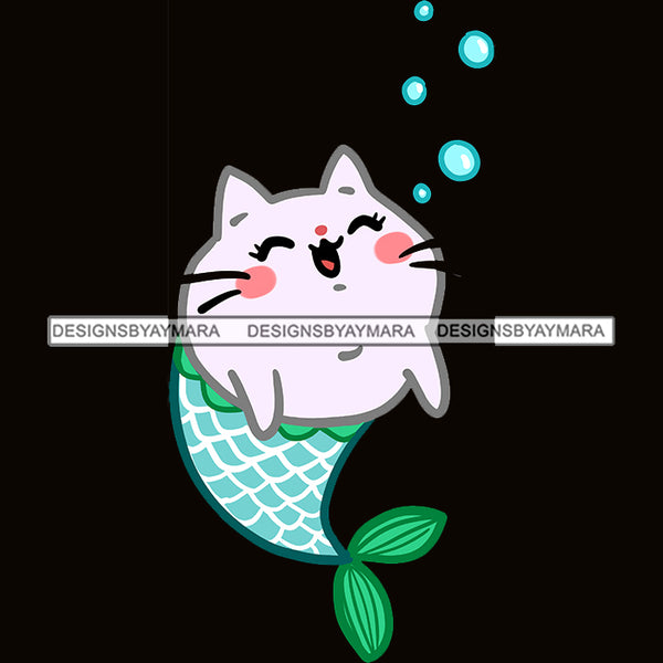 Mermaid Cat White Kitty Cat Mermaid Tail JPG PNG  Clipart Cricut Silhouette Cut Cutting