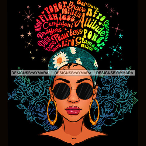 Black Woman Words In Hair Flawless Flowered Headwrap JPG PNG  Clipart Cricut Silhouette Cut Cutting