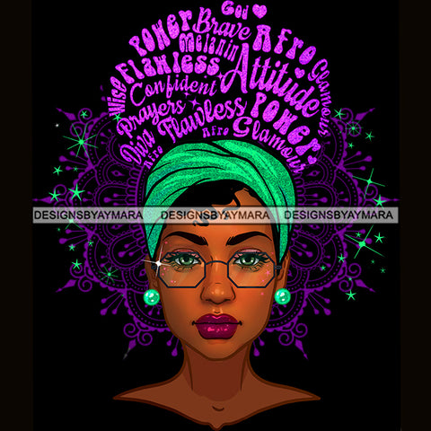 Black Woman Purple Words In Hair Flawless Green Headwrap JPG PNG  Clipart Cricut Silhouette Cut Cutting