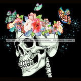 Skull Art Neckbone With Butterflies And Pink And White Flowers JPG PNG  Clipart Cricut Silhouette Cut Cutting