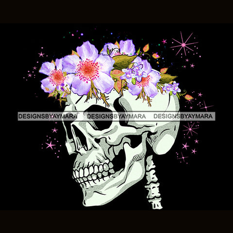 Skull Art Neckbone With Butterflies And White Flowers JPG PNG  Clipart Cricut Silhouette Cut Cutting