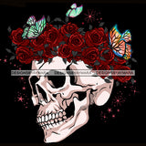 Skull Art Neckbone With Butterflies And Red Roses JPG PNG  Clipart Cricut Silhouette Cut Cutting