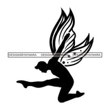 Fairy Male Man Wings Flying Fantasy Dancing Butterfly Wings B/W SVG JPG PNG Vector Clipart Cricut Silhouette Cut Cutting