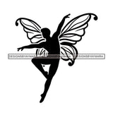 Fairy Male Man Wings Flying Fantasy Dancing Butterfly Wings B/W SVG JPG PNG Vector Clipart Cricut Silhouette Cut Cutting
