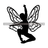 Fairy Male Man Wings Flying Fantasy Dancing Butterfly Wings B/W SVG JPG PNG Vector Clipart Cricut Silhouette Cut Cutting