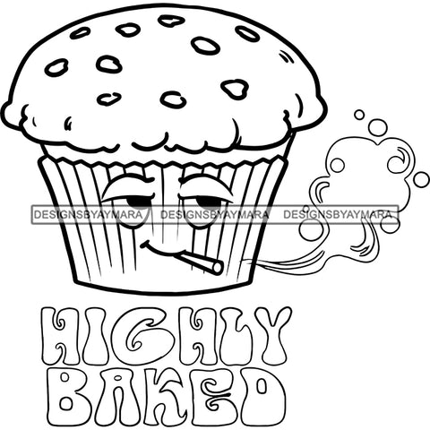 Muffin Lit Stoned Buzzed Smoking Marijuana Recreational Drug Logo Banner B/W SVG JPG PNG Vector Clipart Cricut Silhouette Cut Cutting
