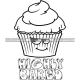 Cupcake Lit Stoned High Cannabis Marijuana Recreational Drug Logo Banner B/W SVG JPG PNG Vector Clipart Cricut Silhouette Cut Cutting