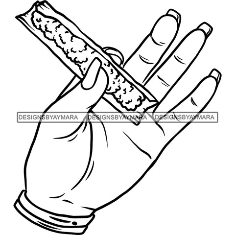 Woman Hand Holding Blunt Joint Blaze High Life 420 Smoke Medical Marijuana B/W SVG JPG PNG Vector Clipart Cricut Silhouette Cut Cutting