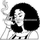 Sexy Afro Woman Smoking Marijuana Cannabis Weed Hemp Puffy Afro Hairstyle B/W SVG JPG PNG Vector Clipart Cricut Silhouette Cut Cutting