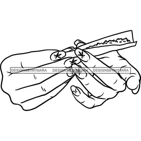 Woman Hands Rolling Joint Blunt Medicinal Drug Marijuana Leaves Nail Design B/W SVG JPG PNG Vector Clipart Cricut Silhouette Cut Cutting