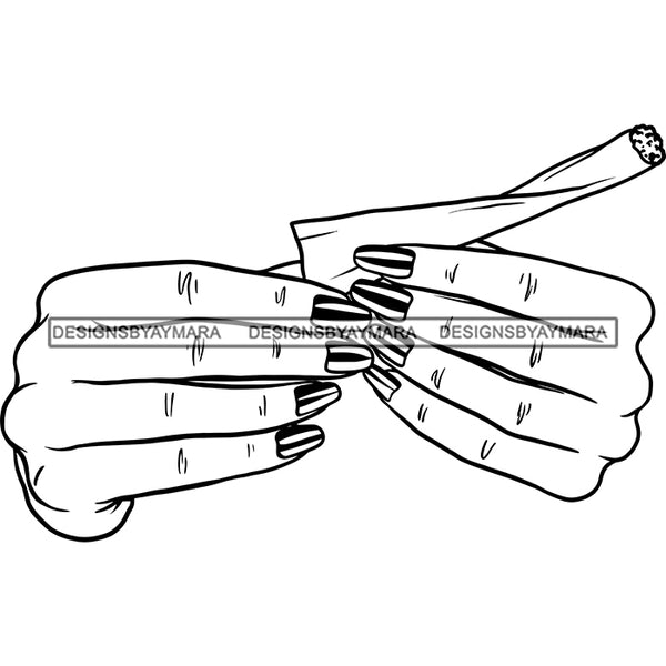 Woman Hands Rolling Spliff Blunt Cannabis Grass Recreational Medicinal Drug B/W SVG JPG PNG Vector Clipart Cricut Silhouette Cut Cutting