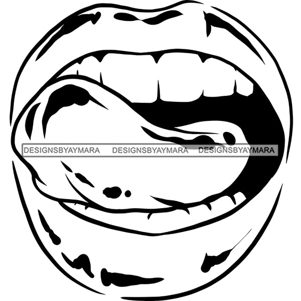 Sexy Mouth Tongue Outside Marijuana Cannabis Weed Recreational Medicinal Drug B/W SVG JPG PNG Vector Clipart Cricut Silhouette Cut Cutting
