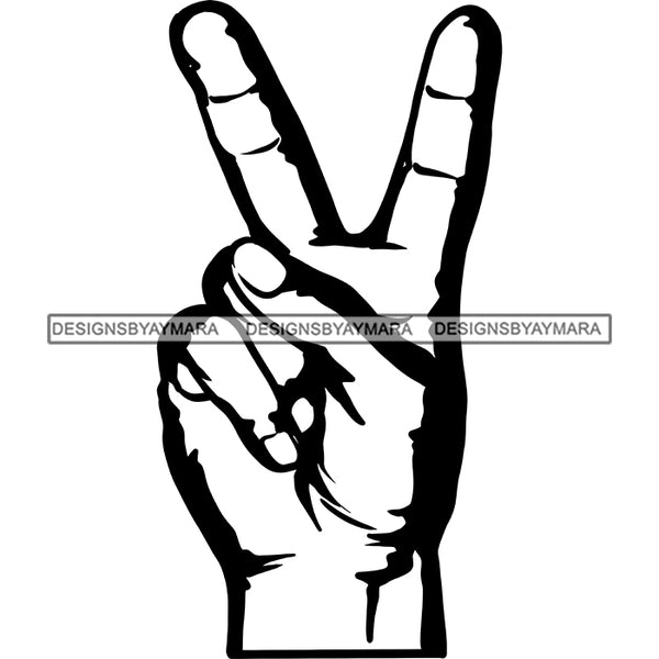 Man Hand Peace Sign Marijuana Grass Cannabis Weed Medicinal Recreational Drug B/W SVG JPG PNG Vector Clipart Cricut Silhouette Cut Cutting