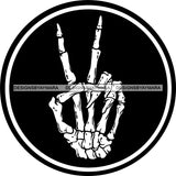 Human Skeleton Hand Peace Sign Marijuana Cannabis Recreational Drug B/W SVG JPG PNG Vector Clipart Cricut Silhouette Cut Cutting