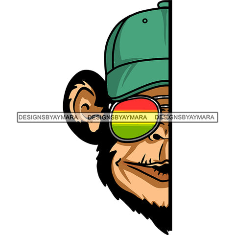 Monkey Half Face Baseball Cap Rasta Sunglasses Medicinal Recreational Lifestyle SVG JPG PNG Vector Clipart Cricut Silhouette Cut Cutting