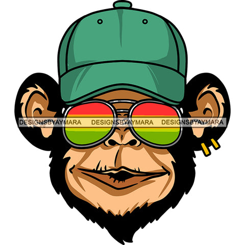 Monkey Baseball Cap Rasta Sunglasses Earrings Medicinal Recreational Lifestyle SVG JPG PNG Vector Clipart Cricut Silhouette Cut Cutting
