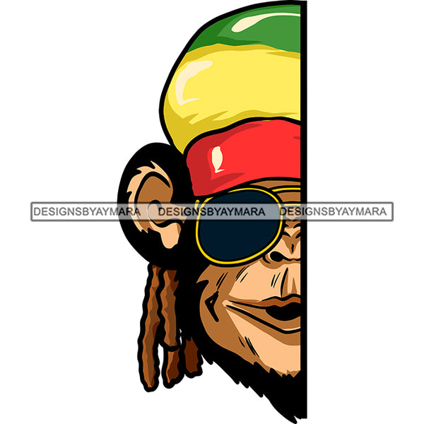 Monkey Half Face Rasta Hat Dreadlocks Sunglasses Medicinal Recreational Lifestyle SVG JPG PNG Vector Clipart Cricut Silhouette Cut Cutting