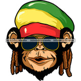 Monkey Rasta Hat Dreadlocks Sunglasses Medicinal Recreational Lifestyle SVG JPG PNG Vector Clipart Cricut Silhouette Cut Cutting