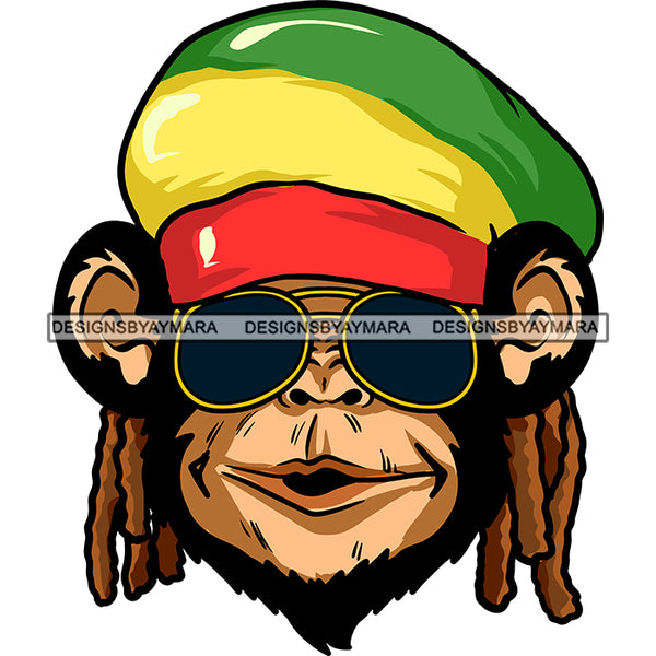 Monkey Rasta Hat Dreadlocks Sunglasses Medicinal Recreational Lifestyle SVG JPG PNG Vector Clipart Cricut Silhouette Cut Cutting
