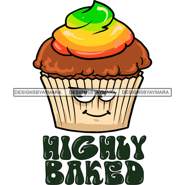High Stoned Cupcake Rasta Marijuana Weed Recreational Medicinal Banner Logo SVG JPG PNG Vector Clipart Cricut Silhouette Cut Cutting