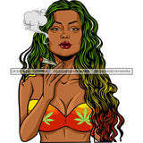 Sexy Woman Bikini Top Smoking Weed Recreational Rasta Long Wavy Hairstyle SVG JPG PNG Vector Clipart Cricut Silhouette Cut Cutting