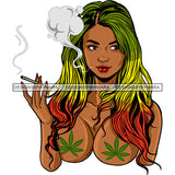 Sexy Woman Marijuana Leaves Nipple Covers Smoking Weed Rasta Long Hairstyle SVG JPG PNG Vector Clipart Cricut Silhouette Cut Cutting