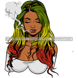 Sexy Woman Smoking Weed Joint Recreational Medicinal Rasta Long Wavy Hairstyle SVG JPG PNG Vector Clipart Cricut Silhouette Cut Cutting
