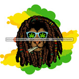 Lion Head Rasta Dreadlocks Sunglasses Smoking Weed Joint Spliff Recreational SVG JPG PNG Vector Clipart Cricut Silhouette Cut Cutting