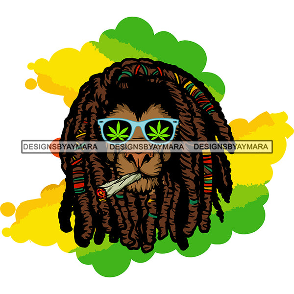 Lion Head Rasta Dreadlocks Sunglasses Smoking Weed Joint Spliff Recreational SVG JPG PNG Vector Clipart Cricut Silhouette Cut Cutting