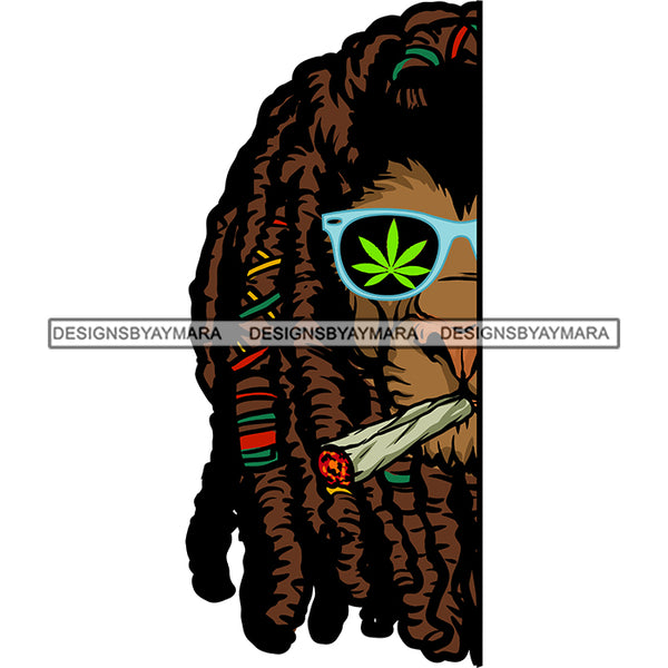 Lion Half Head Rasta Dreadlocks Marijuana Leaves Sunglasses Smoking Weed Animal SVG JPG PNG Vector Clipart Cricut Silhouette Cut Cutting