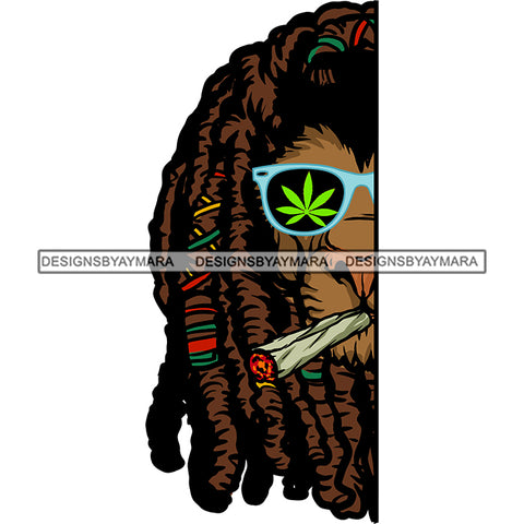 Lion Half Head Rasta Dreadlocks Marijuana Leaves Sunglasses Smoking Weed Animal SVG JPG PNG Vector Clipart Cricut Silhouette Cut Cutting