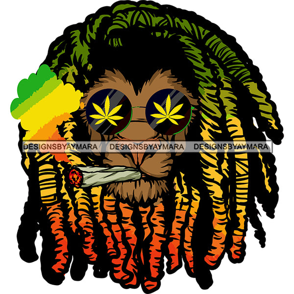 Rasta Lion Head Marijuana Leaves Sunglasses Smoking Weed Rastafarian Smoke SVG JPG PNG Vector Clipart Cricut Silhouette Cut Cutting