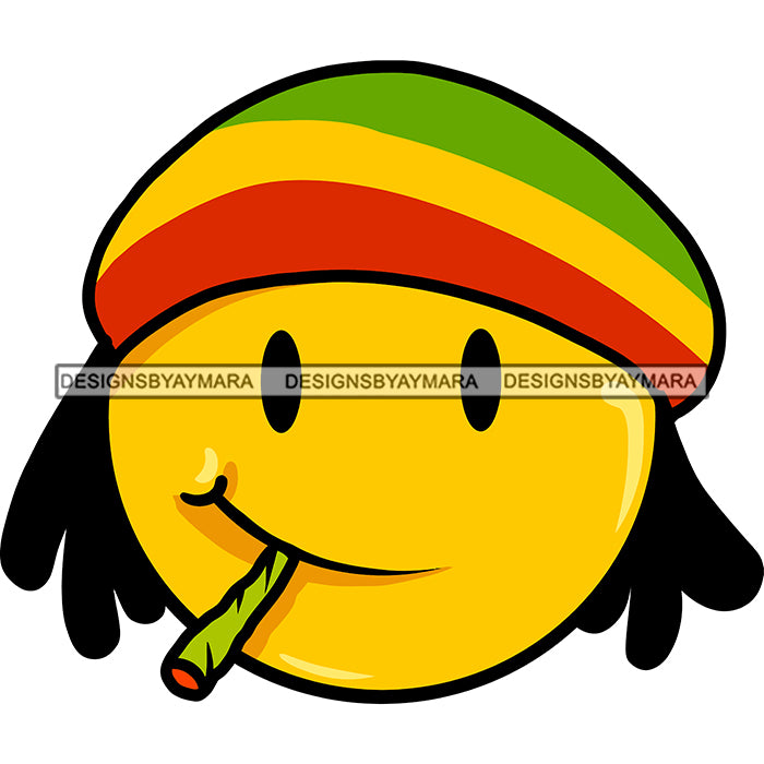 Emoji Face Rasta Hat Dreadlocks Smoking Joint Doobie Weed Logo Illustr ...