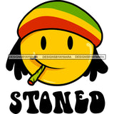Emoji Face Rasta Hat Dreadlocks Smoking Joint Weed Banner Logo Illustration SVG JPG PNG Vector Clipart Cricut Silhouette Cut Cutting