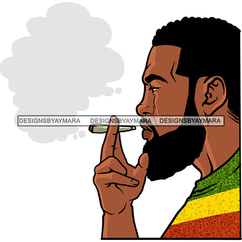 Sexy Afro Man Profile Bearded Smoking Joint Rasta Color T-shirt Short Hairstyle SVG JPG PNG Vector Clipart Cricut Silhouette Cut Cutting