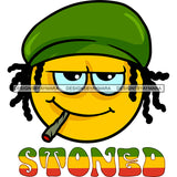 Emoji Face Beret Hat Dreadlocks High Smoking Joint Banner Logo Illustration SVG JPG PNG Vector Clipart Cricut Silhouette Cut Cutting