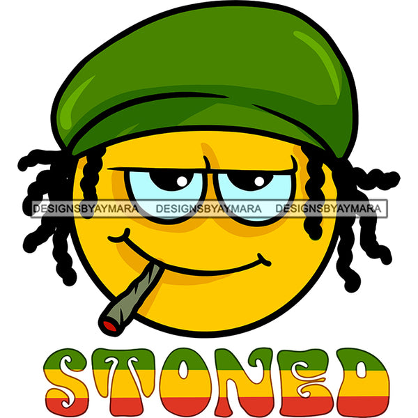 Emoji Face Beret Hat Dreadlocks High Smoking Joint Banner Logo Illustration SVG JPG PNG Vector Clipart Cricut Silhouette Cut Cutting