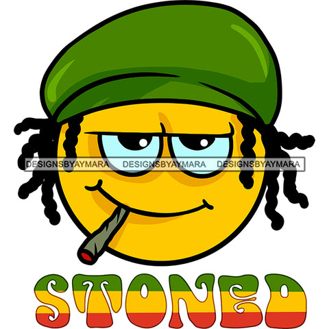 Emoji Face Beret Hat Dreadlocks High Smoking Joint Banner Logo Illustration SVG JPG PNG Vector Clipart Cricut Silhouette Cut Cutting