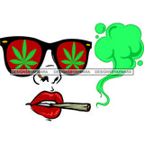 Transparent Woman Face Nose Ring Sunglasses Smoking Joint Weed Green Smoke SVG JPG PNG Vector Clipart Cricut Silhouette Cut Cutting
