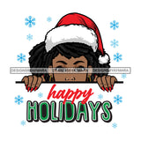 Peek A Boo Happy Holiday Black Woman Wearing Red Santa Hat SVG JPG PNG Vector Clipart Cricut Silhouette Cut Cutting